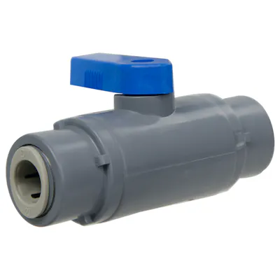 3/8" OD Tube John Guest® x 3/8" OD Tube John Guest® Gray PVC Series 638 Straight Two-Way Ball Valve with Buna-N Seal