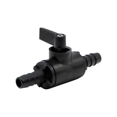 3/8" Hose Barb x 3/8" Hose Barb Black Nylon Series 226 Two-Way Ball Valve with Viton™ Seals