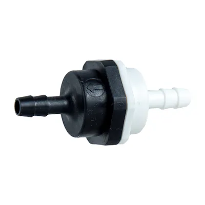 3/16" Hose Barb x 3/16" Hose Barb Series 406 Polypropylene Check Valve with 0.25 psi Spring & EPDM Seal