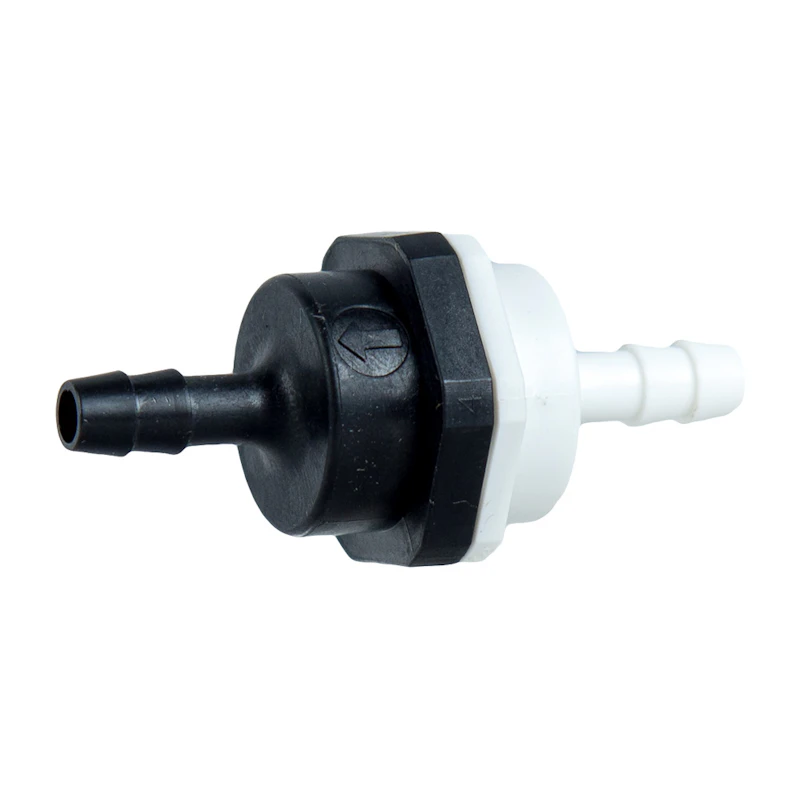 3/16" Hose Barb x 3/16" Hose Barb Series 406 Polypropylene Check Valve with 1 psi Spring & Viton™ Seal