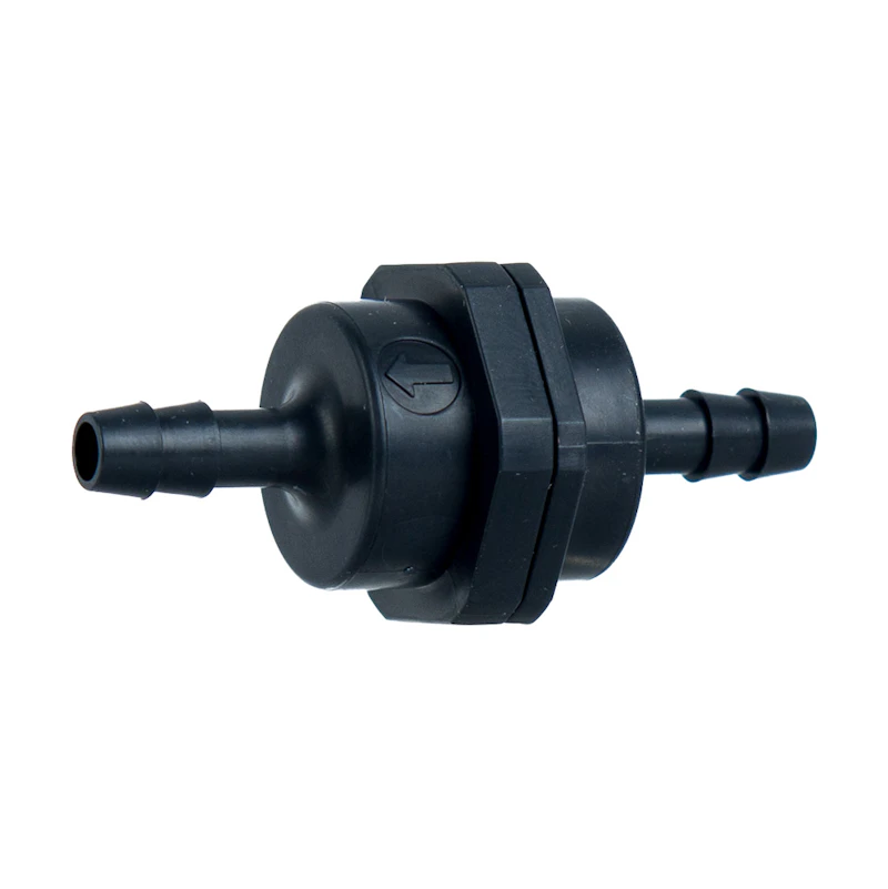 3/16" Hose Barb x 3/16" Hose Barb Series 406 Black Kynar® Check Valve with 1 psi Spring & Viton™ Seal