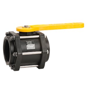 3" FNPT Banjo® Black Fiberglass-Reinforced Polypropylene Bolted Standard Port Valve with 2-1/2" Flow Size - Hexagonal Endplates with 6 Bolts