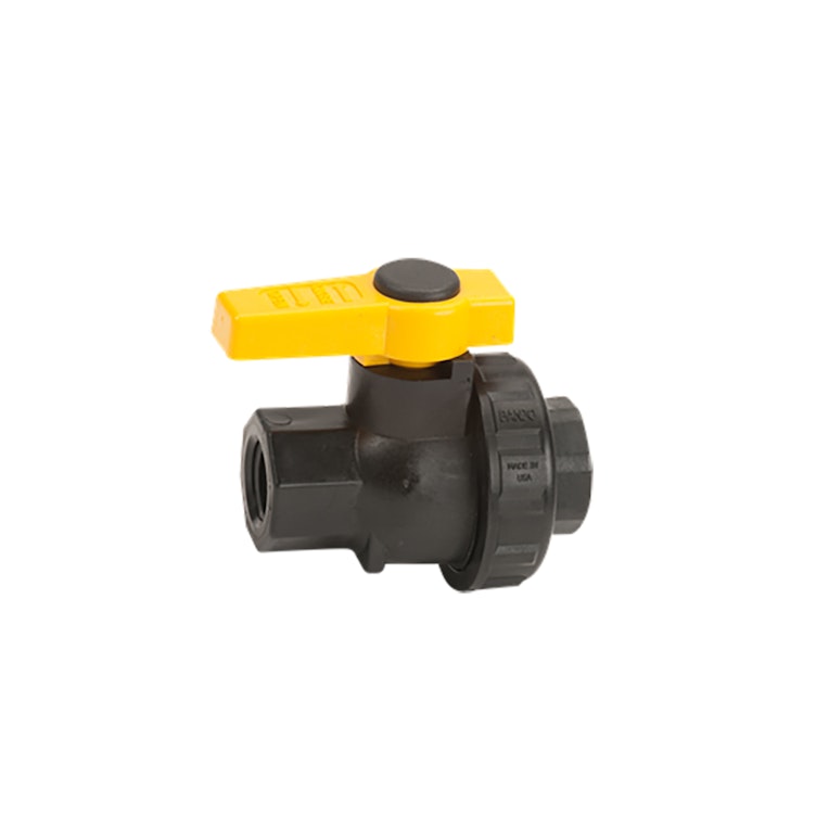 1/2" Full Port Single Union Spinweld Banjo® Black Fiberglass-Reinforced Polypropylene Ball Valve with 1/2" Flow Size