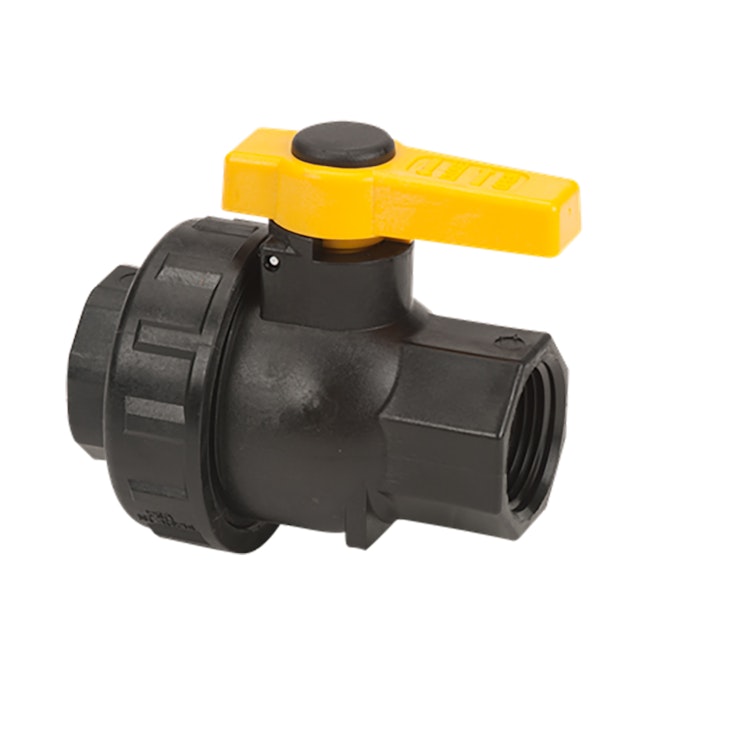 1" Full Port Single Union Spinweld Banjo® Black Fiberglass-Reinforced Polypropylene Ball Valve with 1" Flow Size