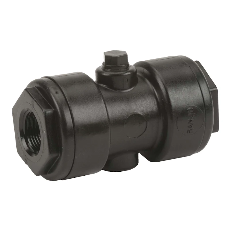 3/4" FNPT x 3/4" FNPT Banjo® Black Fiberglass-Reinforced Polypropylene Pinch Valve with FKM Gasket
