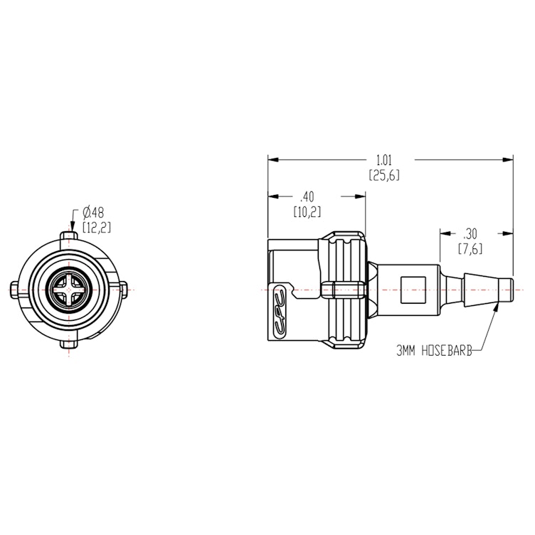 3mm Hose Barb SMC Series Subminiature Acetal Metric In-Line Coupling Body - Shutoff (Insert Sold Separately)