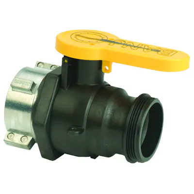 2" Spinweld Banjo® Black Fiberglass-Reinforced Polypropylene Valve with Quick Disconnect Outlet & FKM Gasket