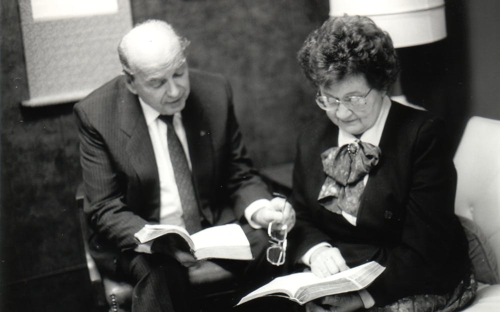 Stanley and his wife, Juanita, holding Bibles